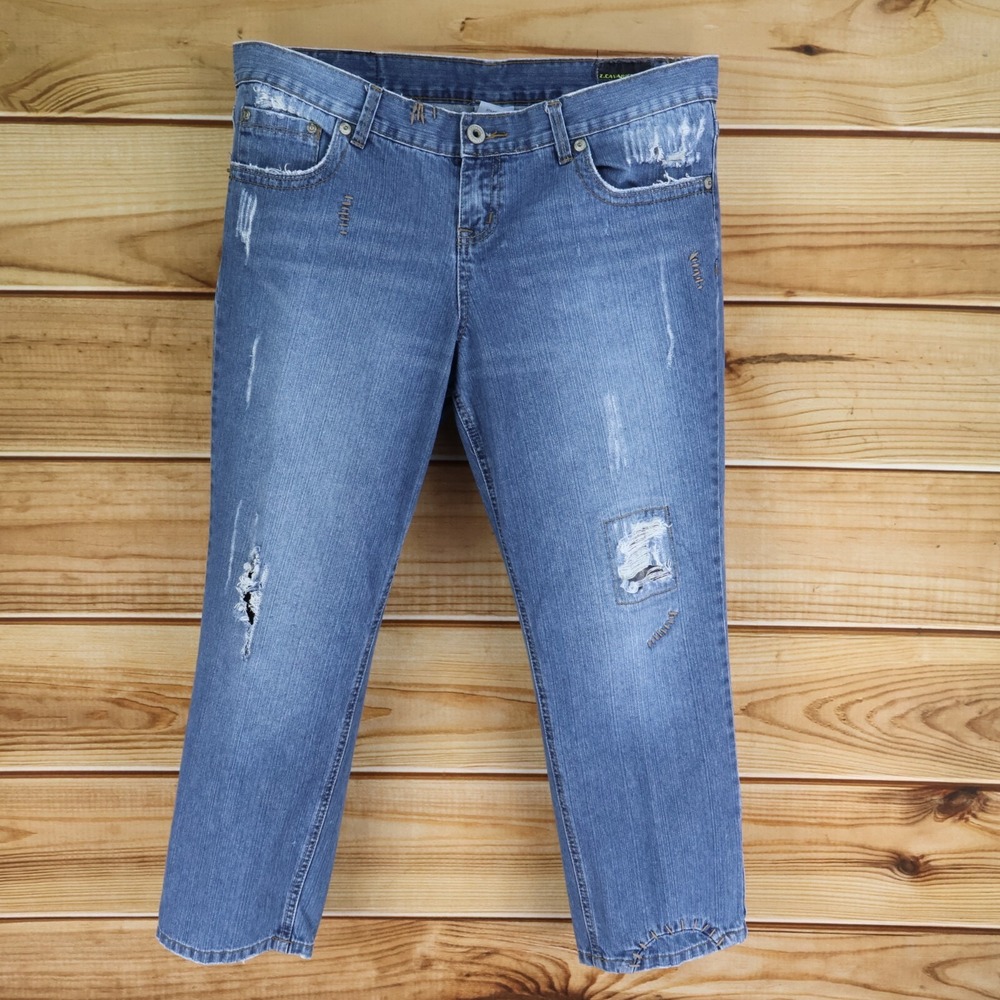Z. Cavaricci Jeans Distressed Womens Size 14 Blue Denim Embroidered Straight Leg